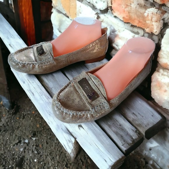 VIONIC Gold/Creme SYDNEY Snake Print Loafer/Driving Orthaheel Shoe Size 9 - Picture 1 of 8